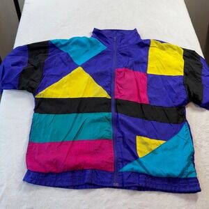 Longstreet Windbreaker Womens XL Purple Colorblock Geometric 90s Retro Good